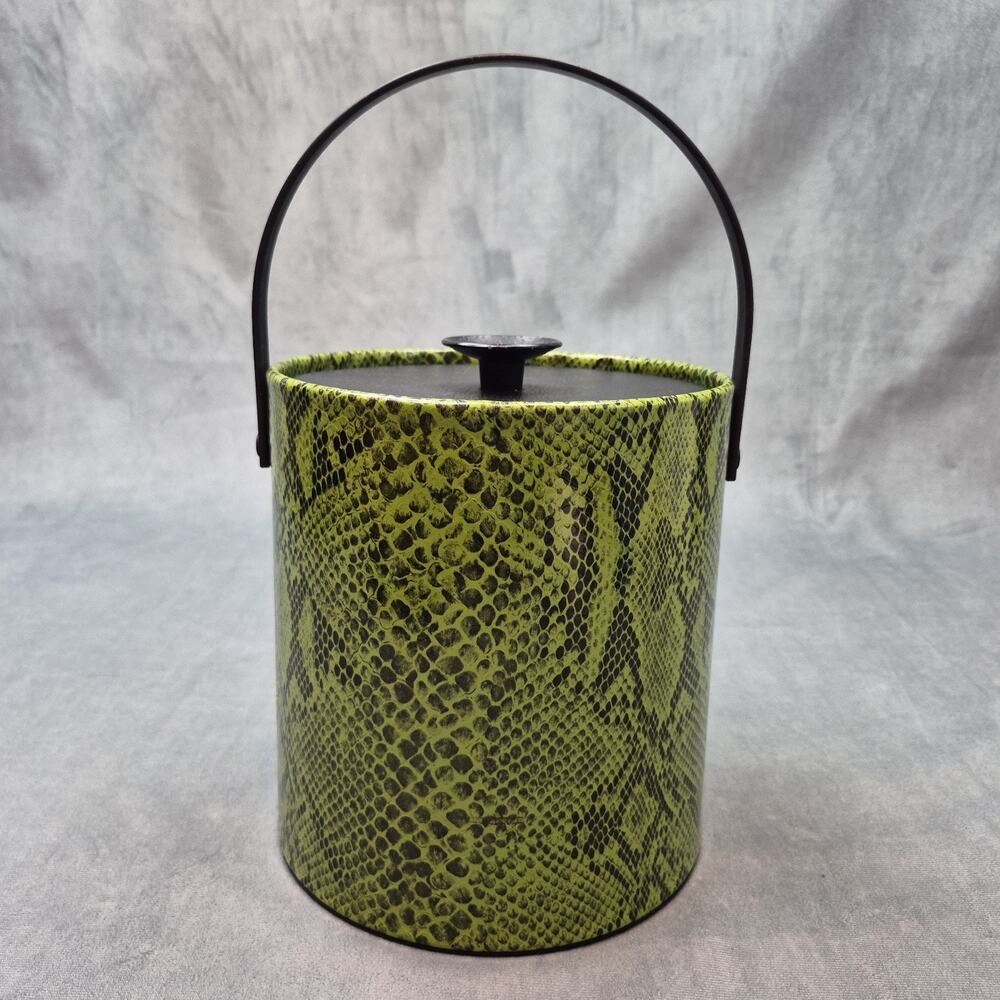 Mid Century Thermo Serv Vinyl Green Faux Snake Skin Retro Ice Bucket Barware MCM